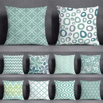 Светло-зеленая наволочка с квадратным принтом и талией, домашняя кровать, диван, наволочка, декоративная наволочка для гостиной 40X40CM