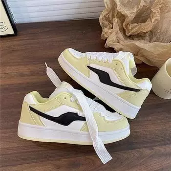 Светло-желтая цветовая гамма, нишевая обувь для хлеба, женская обувь ins tide 2024, осень, новые универсальные студенческие кожаные туфли для доски 35