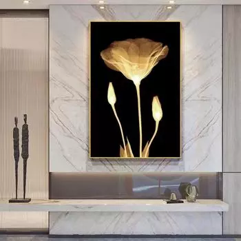 Светло-желтые цветы, картины на холсте, абстрактные цветы на черной земле, настенные художественные постеры, картины современного искусства для декора гостиной 20x30cm