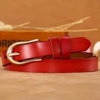 Светло-золотая пуговичная головка, женский тонкий ремень, женский повседневный ремень из коровьей кожи, ремень. красный