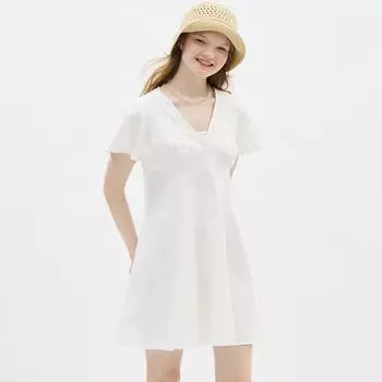 Светлое джинсовое мини-платье GU by Uniqlo с V-образным вырезом и короткими рукавами OSB+EC