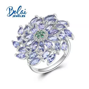 Светлое роскошное кольцо с натуральным синим танзанитом для женщин из стерлингового серебра 925 пробы, стильный великолепный подарок на годовщину, вечеринку и помолвку us ring size 7# синий