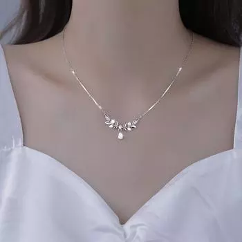 Светлое роскошное лавровое ожерелье из стерлингового серебра 925 пробы, женская дизайнерская цепочка на ключицу с нишей и каплей воды 925