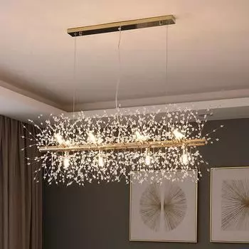 Светлячок Хрустальная лампа для столовой, простой современный светильник с одуванчиком для обеденного стола, роскошное освещение, сетка, красная люстра для ресторана золотой