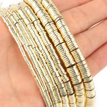 Светлые позолоченные бусины из гематита из натурального камня, плоские круглые рондели, свободные бусины-разделители для изготовления ювелирных изделий, браслет «сделай сам», 2/3/4/6 мм 3mm 385pcs