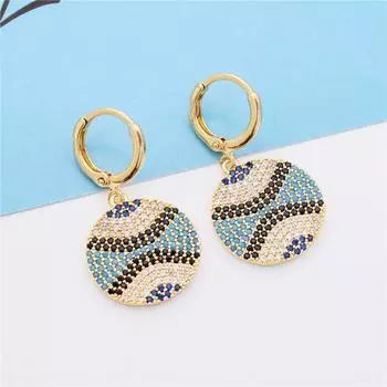 Светлые роскошные цветные серьги CMM с цирконием, европейские универсальные ювелирные изделия, женская повседневная одежда, круглые серьги-подвески в стиле бохо разноцветный