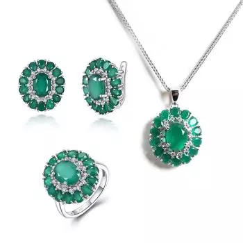 Светлые роскошные кольца из натурального зеленого агата, серьги, подвеска, ожерелье, комплект модных женских ювелирных украшений, подарок на юбилей, банкет, фестиваль US RING SIZE:6# зелёный