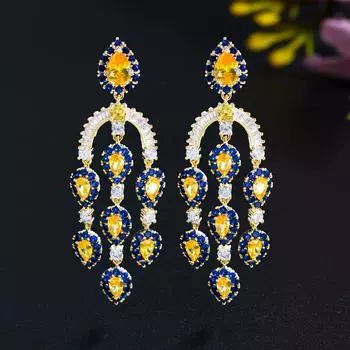 Светлые роскошные многоцветные серьги-капли CMM с цирконием, свадебные украшения для невест жёлтый