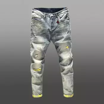 Светлые рваные джинсы с девятью точками, мужские узкие эластичные брюки 28 синий