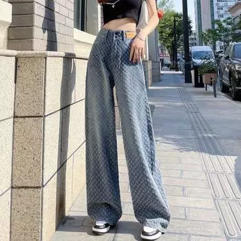 Светлые свободные широкие джинсы с высокой талией и прямыми штанинами, женская весенне-летняя дизайнерская ниша 26 синий