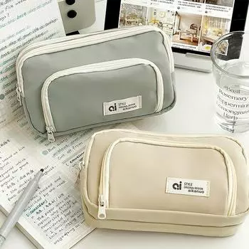 Светлый цветной пенал Aikanuo, сумка для ручек, передний карман, двойной тканевый чехол для хранения