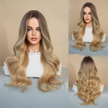 Светлый Омбре Синтетический Парик для Женщин Длинный Волнистый Парик для Косплея Лолиты со Средним Пробором Натуральные Волосы Термостойкий