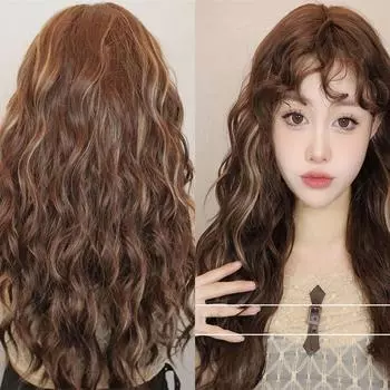 Светлый парик с челкой, винтажный окрашенный чехол, маленький вьющийся женский парик, коричневый шерстяной стиль в режиме ожидания 60cm