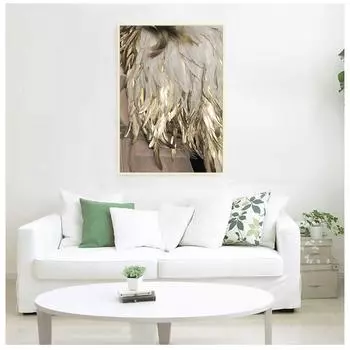 Светлый постер с перьями золотого цвета, холст с принтом, настенный скандинавский минималистичный стиль, художественная модульная картина для гостиной, спальни 21cm30cm NoFrame