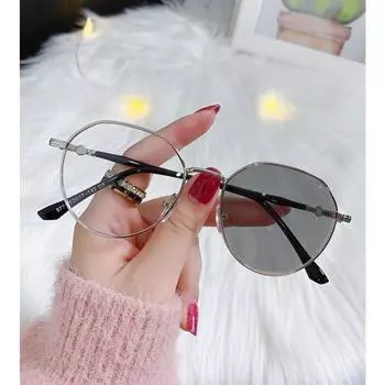 Светочувствительные меняющие цвет очки, антисиние плоские зеркальные модные интернет-знаменитости, мужские в металлической оправе для девочек, простые очки для близорукости -50