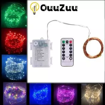Светодиодная 10 м медная проволока, батарейный отсек, гирлянда, светодиодное свадебное украшение для украшения дома, фея для украшения вечеринки, гирлянда