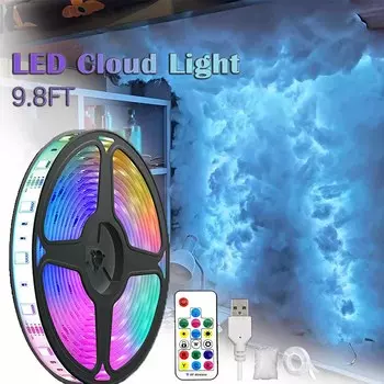 Светодиодная 3D-полоса Lightning Cloud с разъемом USB 9,8 футов, пульт дистанционного управления, регулируемая яркость, красочная атмосфера, украшение для спальни, ночник