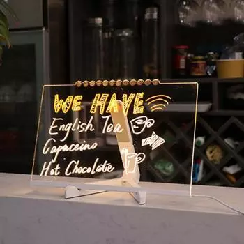 Светодиодная акриловая доска для сообщений с 12 цветными маркерами, легко стирается, штатив с регулируемым углом наклона, USB A