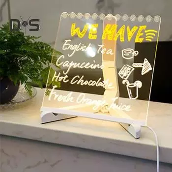 Светодиодная акриловая доска для сообщений с 12 цветными маркерами, легко стирается, штатив с регулируемым углом наклона, USB-шнур питания, красочный светящийся знак A