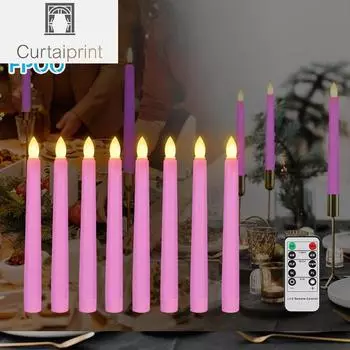 Светодиодная электронная свеча с мерцающим пламенем и таймером, украшение для дома на день рождения, длинные конические свечи, свадьба, розовый
