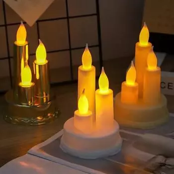 Светодиодная беспламенная свеча Электронная свеча Беспламенная свеча-столб Трио Настольная свеча белый