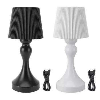 Светодиодная беспроводная настольная лампа из железа, пластика, плиссированная, сенсорное управление, плавная регулировка яркости, USB-зарядка, Nights Black