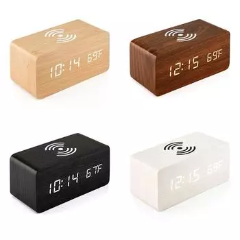 Светодиодная цифровая электронная сигнализация, зарядка, беспроводная зарядка, цифровые деревянные часы B