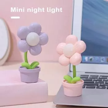 Светодиодная цветочная лампа с мерцанием, мягкое освещение, защита глаз, компактный размер, цветочный горшок, ночник, украшение для рабочего стола синий