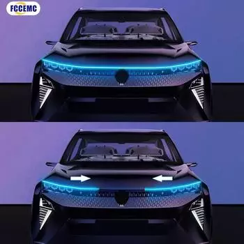 Светодиодная декоративная полоса света на капот автомобиля со сканирующим дневным ходовым огнем, водонепроницаемая гибкая декоративная неоновая лампа для автомобиля 12 В 150cm белый