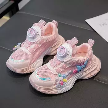 Светодиодная детская обувь для девочек Милая мультяшная обувь для маленьких девочек Kawaii вращающиеся кнопки кроссовки с мягкой подошвой повседневная обувь 26 розовый