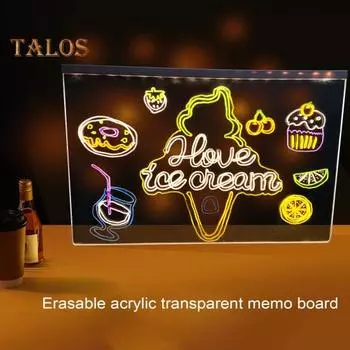 Светодиодная доска для заметок с цветной подсветкой, акриловая доска для сообщений, прозрачная искусственная кристально чистая поверхность для письма, регулируемая подставка чистый