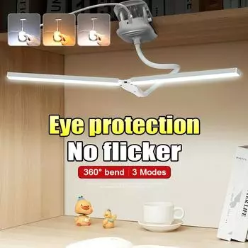 Светодиодная двуглавая настольная лампа для чтения с зажимом и сенсорным управлением, регулируемая яркость света, защита глаз для спальни, общежития, кабинета without battery