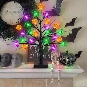 Светодиодная елка, украшение на Хэллоуин, энергосберегающая тыква-призрак, летучая мышь, искусственная береза, украшение на вечеринку на Хэллоуин A