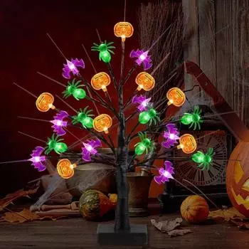 Светодиодная елка, украшение на Хэллоуин, энергосберегающая тыква-призрак, летучая мышь, искусственная береза, украшение на вечеринку на Хэллоуин A