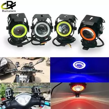 Светодиодная фара для мотоцикла 125 Вт U7 Mini Angel Eye Мотоциклетная лампа 2pcs+switch зелёный