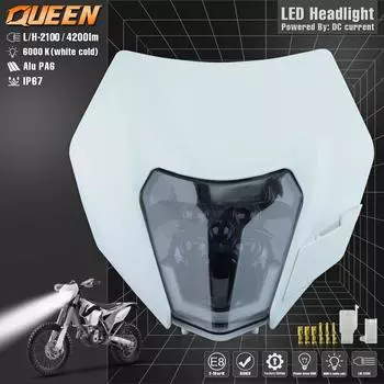 Светодиодная фара для мотоцикла QUEEN X MOTOR, фара для супермото, обтекатель для KTM EXC SXF MX, байк, эндуро, светодиодный White Cover face