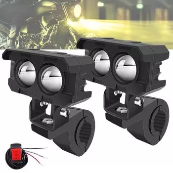 Светодиодная фара для мотоциклов с 2 линзами, рабочий прожектор дальнего/ближнего света, прожектор для мотоцикла, противотуманная фара для вождения, внешние фары для скутеров 12 В 1Pc жёлтый/белый