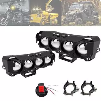 Светодиодная фара для мотоциклов с 4 линзами, рабочий прожектор дальнего/ближнего света, прожектор для мотоцикла, противотуманная фара для вождения, внешние фары для скутеров 12 В 1Pc белый/жёлтый