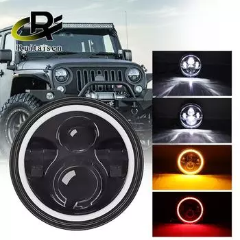Светодиодная фара High 7-дюймовая светодиодная фара DRL Halo Red Angle Eyes Round Headlight H4 Plug And Play для Jeep Wrangler JK TJ LJ CJ 1 piece