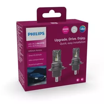 Светодиодная фара Philips H4 с техническим осмотром нового автомобиля и ближним светом 6000K Автомобильная лампа того же размера, что и галогенная лампа Простая установка PHILIPS
