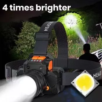 Светодиодная фара Ультра-яркая, с высоким люменом, перезаряжаемая, водонепроницаемый, с цифровым дисплеем мощности, светодиодная налобная лампа, лампа для кемпинга серебряный