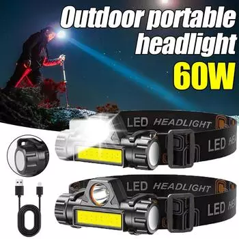 Светодиодная фара, водонепроницаемая, перезаряжаемая через USB, со встроенной батареей, индукционный налобный фонарь COB, налобный фонарик для улицы Charging - bagged