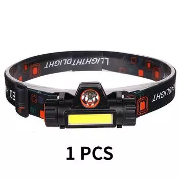 Светодиодная фара, водонепроницаемая, перезаряжаемая через USB, со встроенной батареей, индукционный налобный фонарь COB, налобный фонарик для улицы 1 PCS чёрный