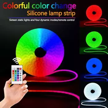 Светодиодная гибкая силиконовая неоновая светодиодная вывеска RGB лента лампа веревка водонепроницаемая диммируемая пульт дистанционного управления USB 5 В SMD 3535 108 светодиодов/м декор 1m