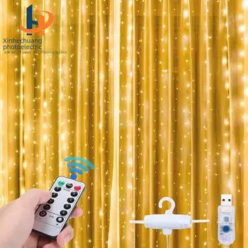 Светодиодная гирлянда для штор с пультом дистанционного управления - медный провод 3x3 м, 8 режимов, праздничное и рождественское украшение 3*1 without hook (without remote control) чистый белый