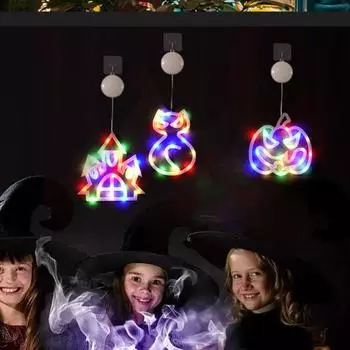 Светодиодная гирлянда для украшения окна на Хэллоуин, мягкое свечение, работающее от батареек, подвесной светильник в виде тыквы для внутреннего и наружного декора вечеринки without Battery H