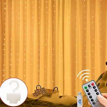 Светодиодная гирлянда из медной проволоки с USB-пультом и крючками для украшения Рождества/Свадьбы/Спальни, 3x3 3m x 1m, No hook