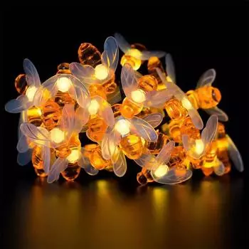 Светодиодная гирлянда на солнечных батареях Bee, гирлянда на солнечных батареях, садовые светильники, водонепроницаемые, постоянное освещение, мерцающее освещение