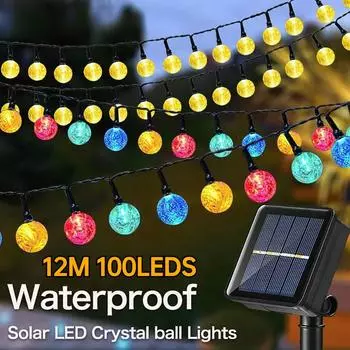Светодиодная гирлянда на солнечных батареях, гирлянды 12 м, 100 светодиодов, IP65, водонепроницаемая, для украшения сада на Хэллоуин, свадьбы, Рождества 5M&20LEDs 1pc белый