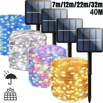 Светодиодная гирлянда на солнечных батареях, уличные садовые гирлянды, 400 светодиодов, водонепроницаемая лампа для декора рождественской вечеринки, 7 м/12 м/22 м/32 м/40 м 7M 50LEDs разноцветный
